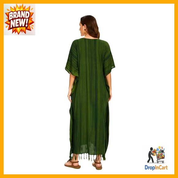 Stripe Caftan Maxi Dress Loungewear Kimono Style Plus Size Elegant Boho - Picture 5 of 7